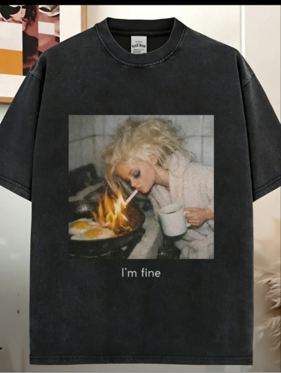 C.C. Boutique Tops - Graphic 'I'm fine' Vintage-Wash Tee (Black 🖤)- XXL & L